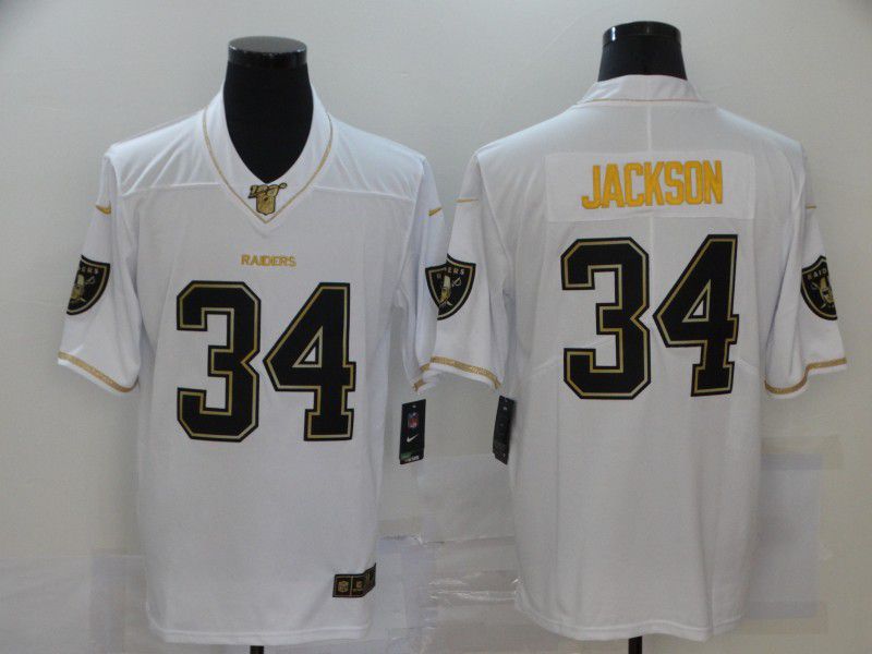 Men Oakland Raiders #34 Jackson White Retro gold lettering Nike NFL Jersey